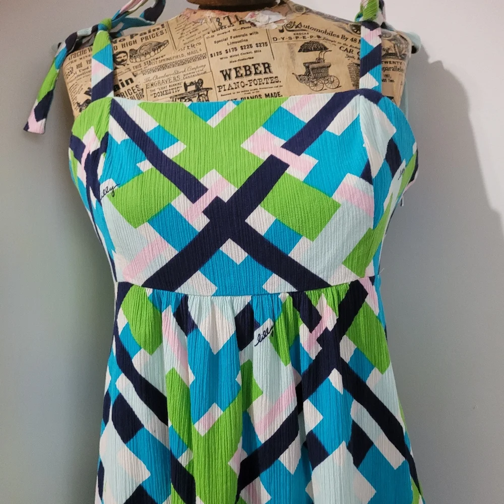Lilly Pulitzer Geometric pattern signature Cotton fabric Summer mini dress sz 6 - Picture 2 of 11